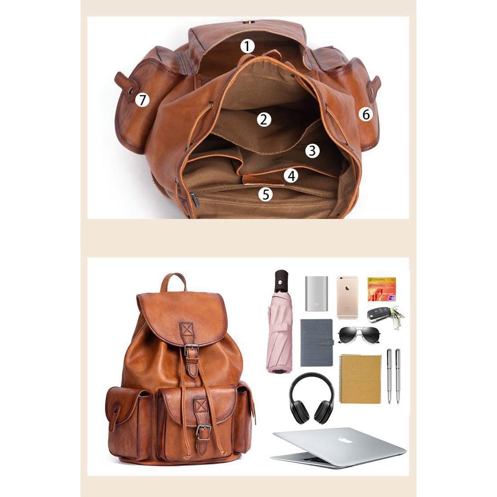 Amazon.co.jp: カジュアル マン本物のレザーバックパック、ビンテージ